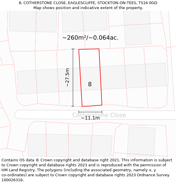 8, COTHERSTONE CLOSE, EAGLESCLIFFE, STOCKTON-ON-TEES, TS16 0GD: Plot and title map