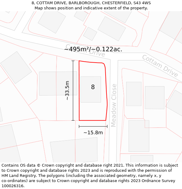 8, COTTAM DRIVE, BARLBOROUGH, CHESTERFIELD, S43 4WS: Plot and title map