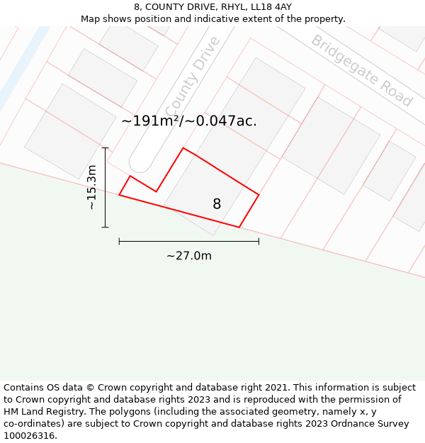8, COUNTY DRIVE, RHYL, LL18 4AY: Plot and title map