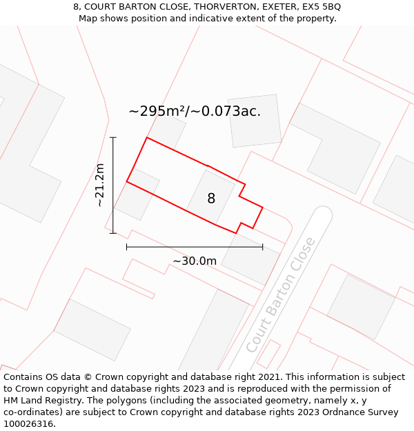 8, COURT BARTON CLOSE, THORVERTON, EXETER, EX5 5BQ: Plot and title map