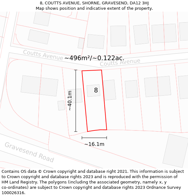 8, COUTTS AVENUE, SHORNE, GRAVESEND, DA12 3HJ: Plot and title map