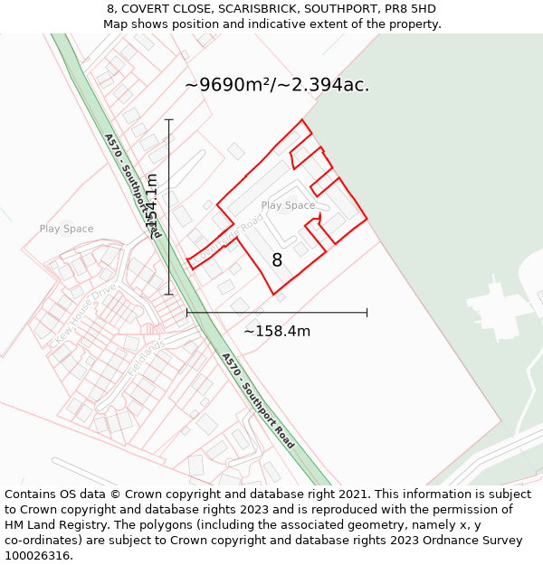 8, COVERT CLOSE, SCARISBRICK, SOUTHPORT, PR8 5HD: Plot and title map