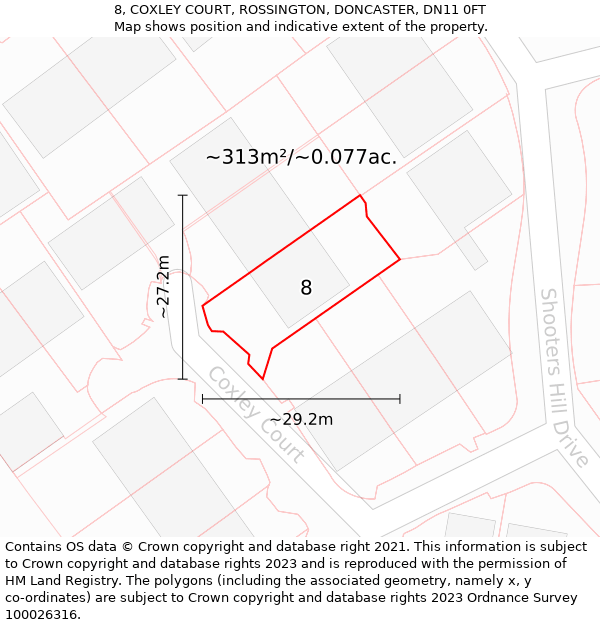 8, COXLEY COURT, ROSSINGTON, DONCASTER, DN11 0FT: Plot and title map