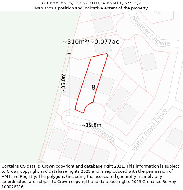 8, CRAMLANDS, DODWORTH, BARNSLEY, S75 3QZ: Plot and title map