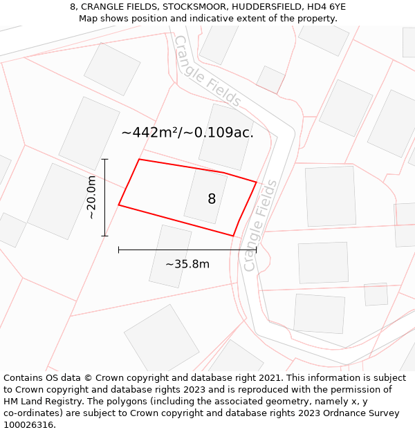 8, CRANGLE FIELDS, STOCKSMOOR, HUDDERSFIELD, HD4 6YE: Plot and title map