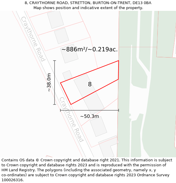 8, CRAYTHORNE ROAD, STRETTON, BURTON-ON-TRENT, DE13 0BA: Plot and title map