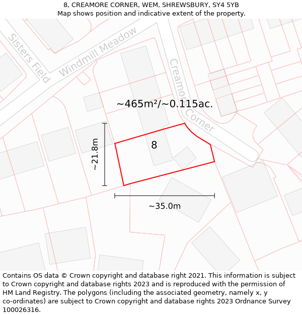 8, CREAMORE CORNER, WEM, SHREWSBURY, SY4 5YB: Plot and title map