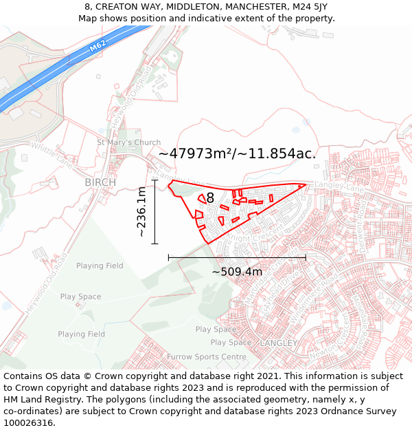 8, CREATON WAY, MIDDLETON, MANCHESTER, M24 5JY: Plot and title map