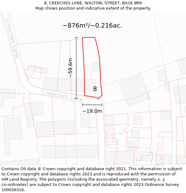 8, CREECHES LANE, WALTON, STREET, BA16 9RR: Plot and title map