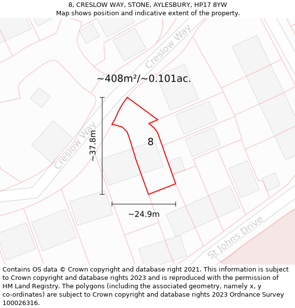 8, CRESLOW WAY, STONE, AYLESBURY, HP17 8YW: Plot and title map