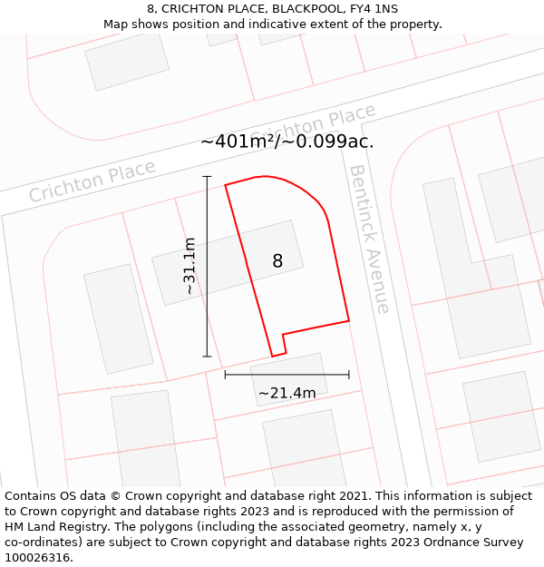 8, CRICHTON PLACE, BLACKPOOL, FY4 1NS: Plot and title map