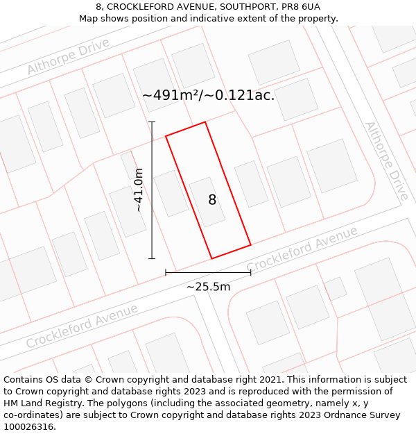 8, CROCKLEFORD AVENUE, SOUTHPORT, PR8 6UA: Plot and title map