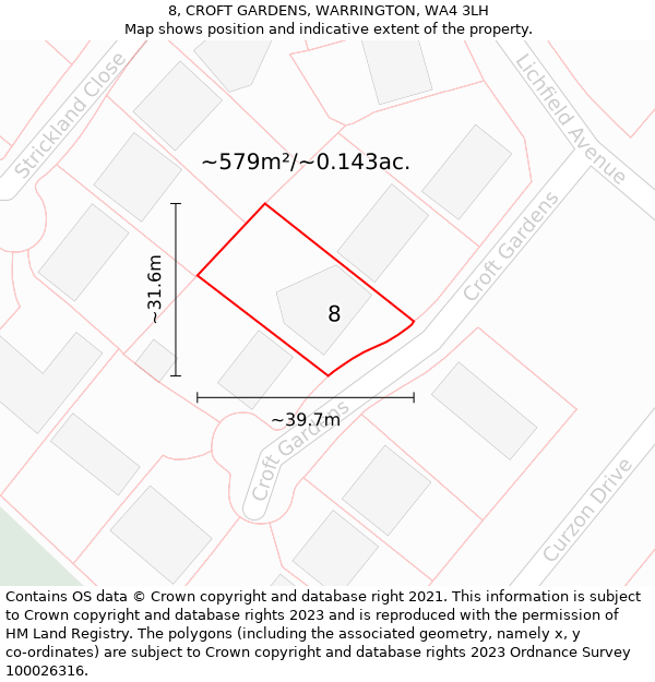 8, CROFT GARDENS, WARRINGTON, WA4 3LH: Plot and title map