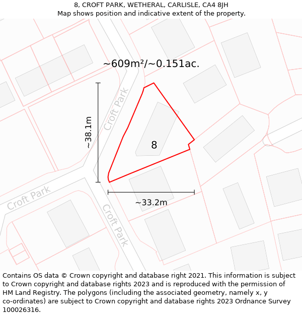 8, CROFT PARK, WETHERAL, CARLISLE, CA4 8JH: Plot and title map