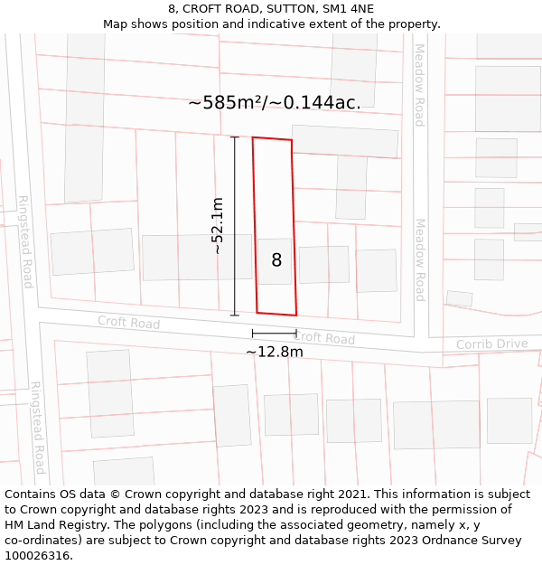 8, CROFT ROAD, SUTTON, SM1 4NE: Plot and title map