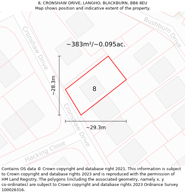 8, CRONSHAW DRIVE, LANGHO, BLACKBURN, BB6 8EU: Plot and title map