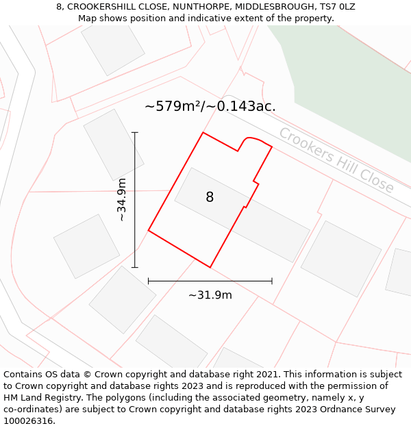 8, CROOKERSHILL CLOSE, NUNTHORPE, MIDDLESBROUGH, TS7 0LZ: Plot and title map