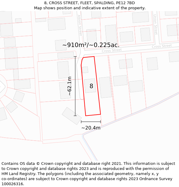 8, CROSS STREET, FLEET, SPALDING, PE12 7BD: Plot and title map