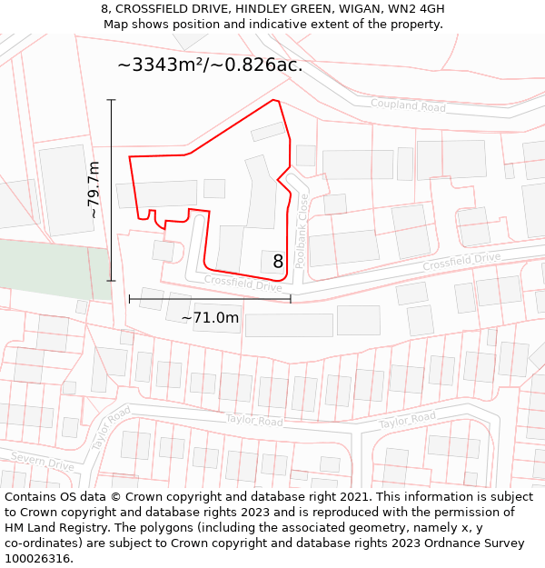 8, CROSSFIELD DRIVE, HINDLEY GREEN, WIGAN, WN2 4GH: Plot and title map