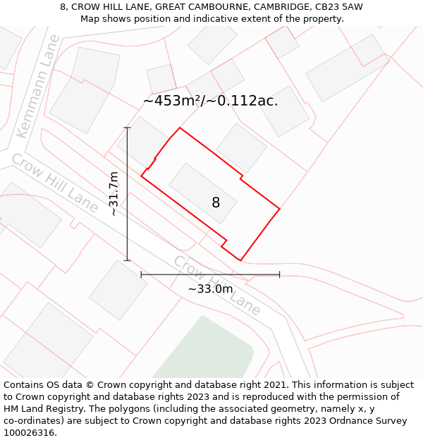 8, CROW HILL LANE, GREAT CAMBOURNE, CAMBRIDGE, CB23 5AW: Plot and title map