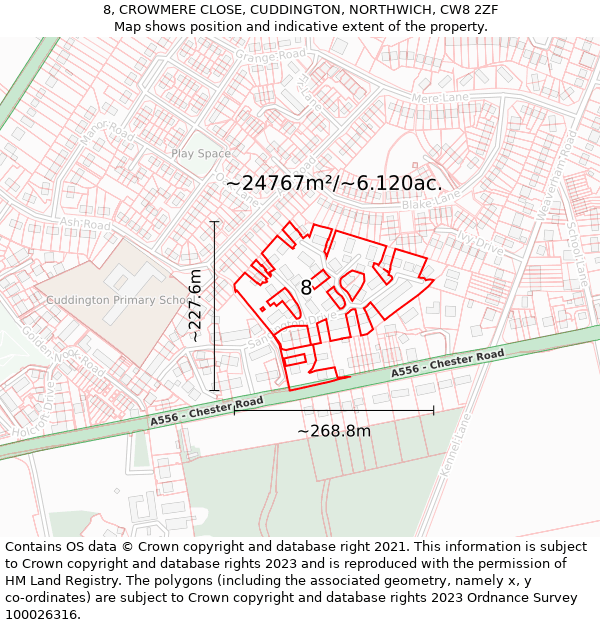 8, CROWMERE CLOSE, CUDDINGTON, NORTHWICH, CW8 2ZF: Plot and title map