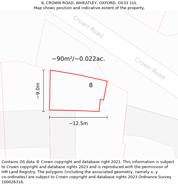 8, CROWN ROAD, WHEATLEY, OXFORD, OX33 1UL: Plot and title map