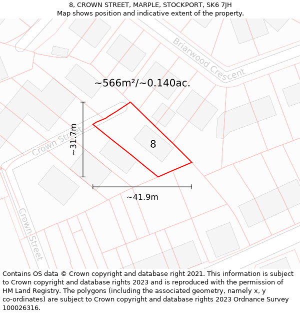 8, CROWN STREET, MARPLE, STOCKPORT, SK6 7JH: Plot and title map