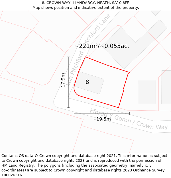 8, CROWN WAY, LLANDARCY, NEATH, SA10 6FE: Plot and title map