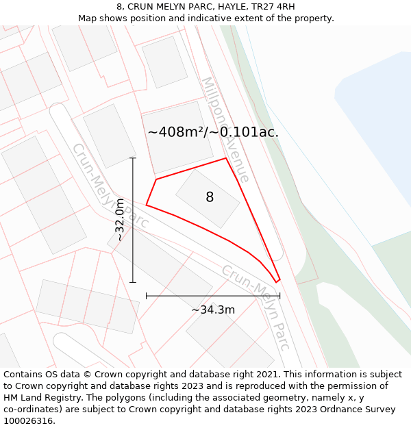 8, CRUN MELYN PARC, HAYLE, TR27 4RH: Plot and title map