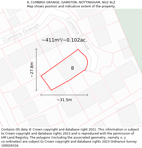 8, CUMBRIA GRANGE, GAMSTON, NOTTINGHAM, NG2 6LZ: Plot and title map