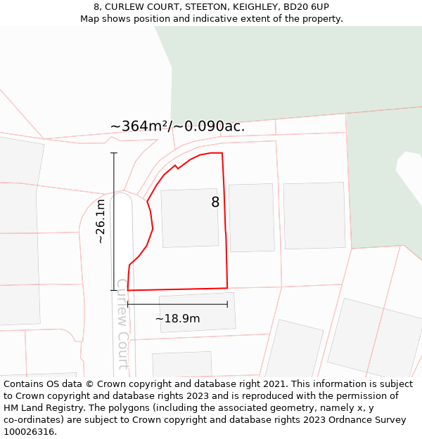 8, CURLEW COURT, STEETON, KEIGHLEY, BD20 6UP: Plot and title map