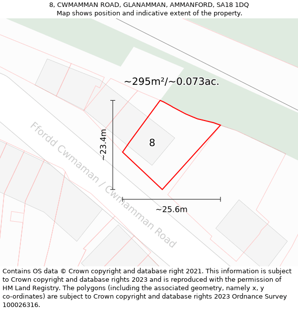 8, CWMAMMAN ROAD, GLANAMMAN, AMMANFORD, SA18 1DQ: Plot and title map