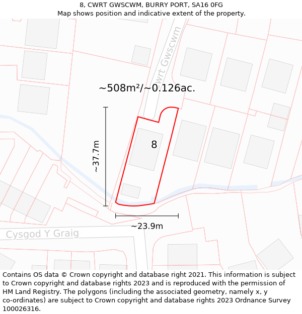 8, CWRT GWSCWM, BURRY PORT, SA16 0FG: Plot and title map