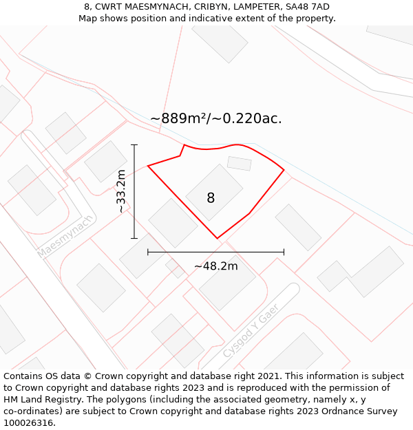 8, CWRT MAESMYNACH, CRIBYN, LAMPETER, SA48 7AD: Plot and title map