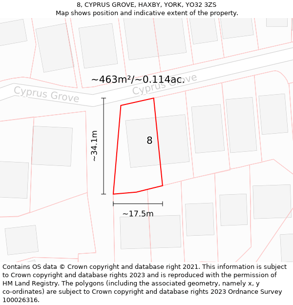 8, CYPRUS GROVE, HAXBY, YORK, YO32 3ZS: Plot and title map