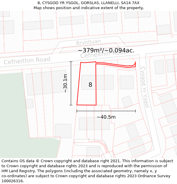 8, CYSGOD YR YSGOL, GORSLAS, LLANELLI, SA14 7AX: Plot and title map