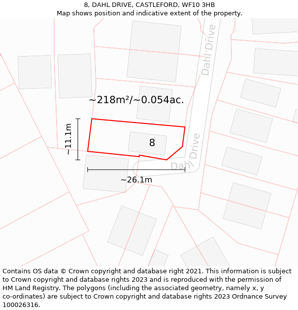 8, DAHL DRIVE, CASTLEFORD, WF10 3HB: Plot and title map