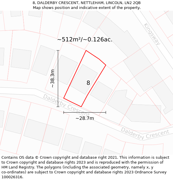 8, DALDERBY CRESCENT, NETTLEHAM, LINCOLN, LN2 2QB: Plot and title map