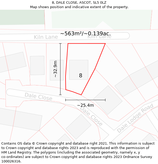 8, DALE CLOSE, ASCOT, SL5 0LZ: Plot and title map