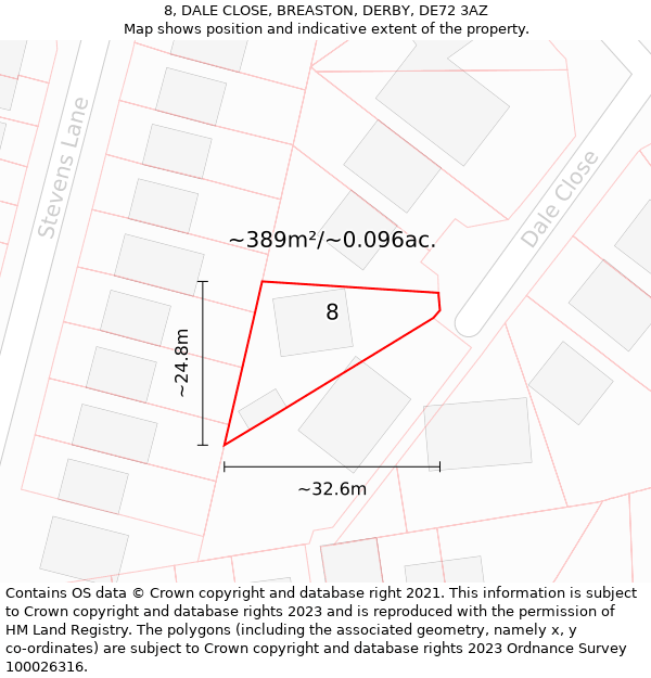 8, DALE CLOSE, BREASTON, DERBY, DE72 3AZ: Plot and title map