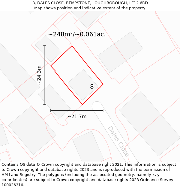 8, DALES CLOSE, REMPSTONE, LOUGHBOROUGH, LE12 6RD: Plot and title map