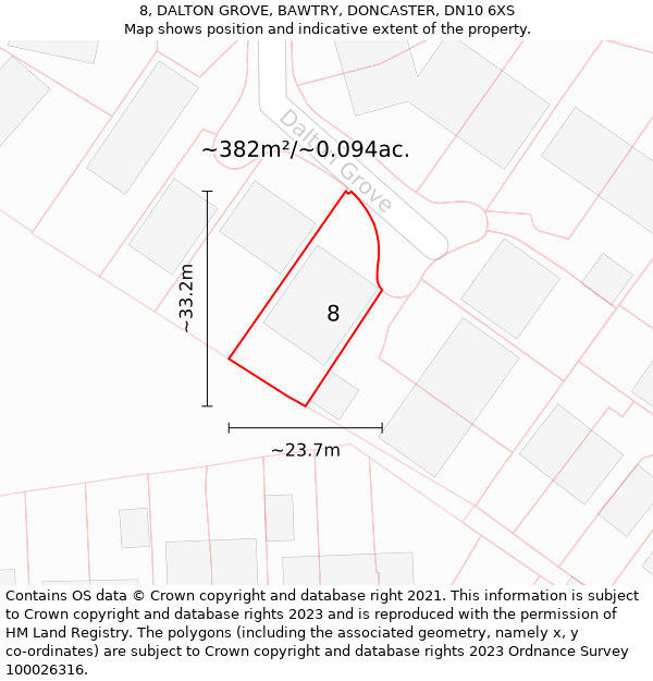 8, DALTON GROVE, BAWTRY, DONCASTER, DN10 6XS: Plot and title map