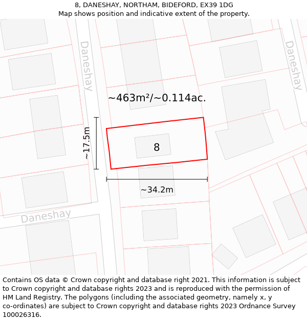 8, DANESHAY, NORTHAM, BIDEFORD, EX39 1DG: Plot and title map