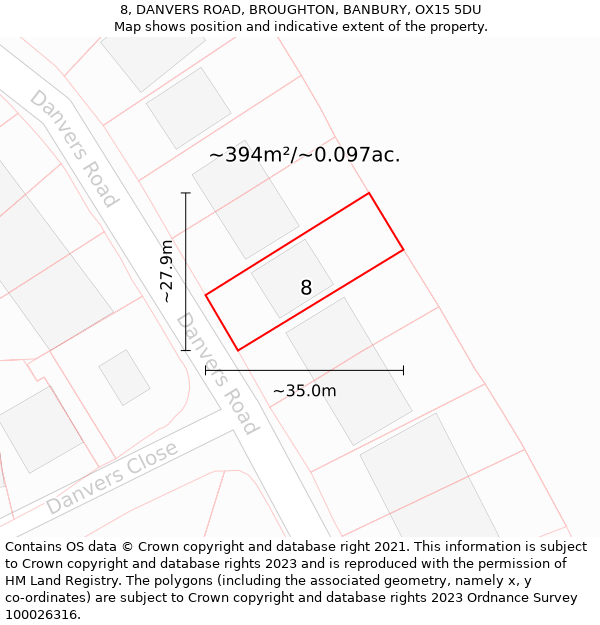 8, DANVERS ROAD, BROUGHTON, BANBURY, OX15 5DU: Plot and title map