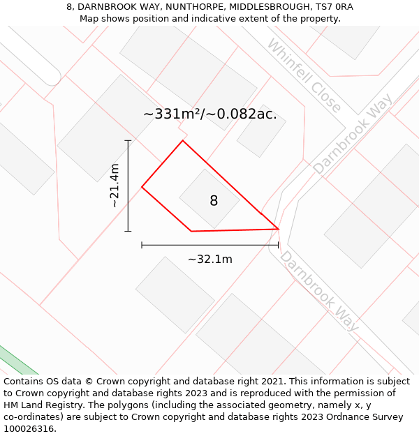 8, DARNBROOK WAY, NUNTHORPE, MIDDLESBROUGH, TS7 0RA: Plot and title map