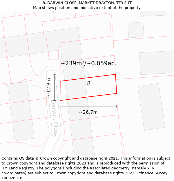 8, DARWIN CLOSE, MARKET DRAYTON, TF9 3UT: Plot and title map