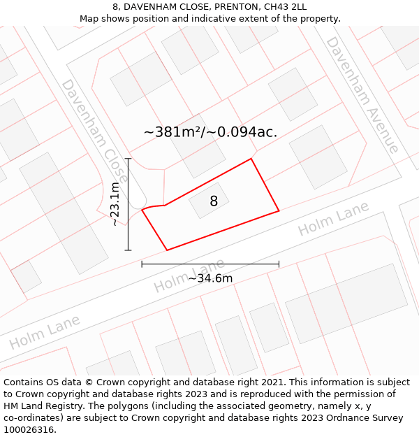 8, DAVENHAM CLOSE, PRENTON, CH43 2LL: Plot and title map