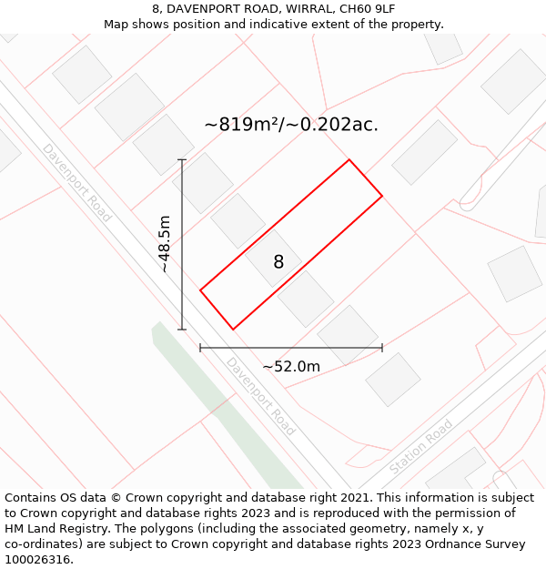 8, DAVENPORT ROAD, WIRRAL, CH60 9LF: Plot and title map