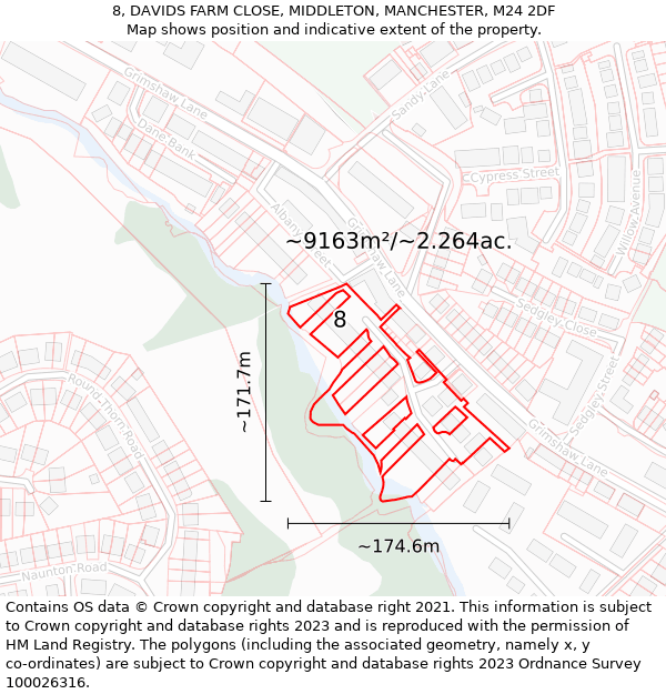 8, DAVIDS FARM CLOSE, MIDDLETON, MANCHESTER, M24 2DF: Plot and title map