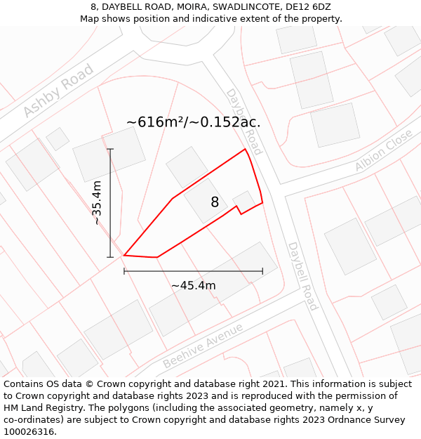 8, DAYBELL ROAD, MOIRA, SWADLINCOTE, DE12 6DZ: Plot and title map